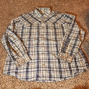 Duluth Trading Co. Plaid Button Up Shirt Hidden‎ Pockets Vented Back 2XL